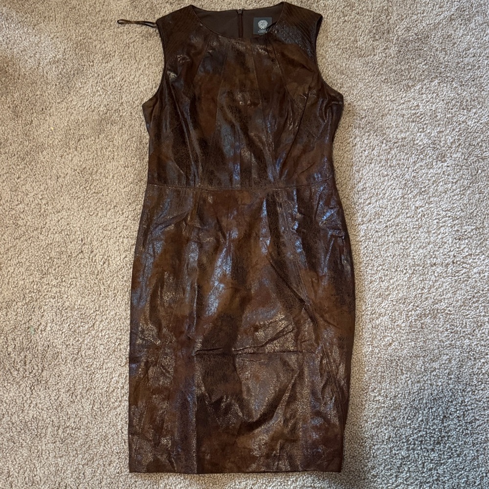 Vince Camuto Glossy Brown Midi Dress